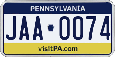 PA license plate JAA0074