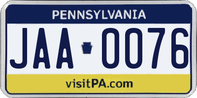 PA license plate JAA0076