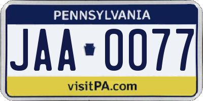 PA license plate JAA0077
