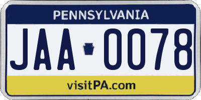 PA license plate JAA0078