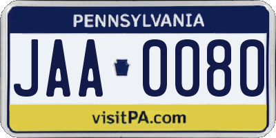 PA license plate JAA0080