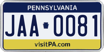 PA license plate JAA0081