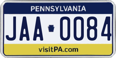 PA license plate JAA0084