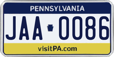 PA license plate JAA0086