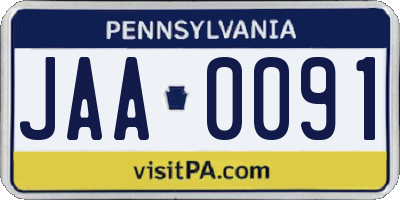 PA license plate JAA0091