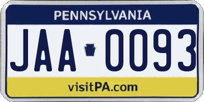 PA license plate JAA0093