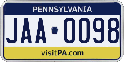 PA license plate JAA0098