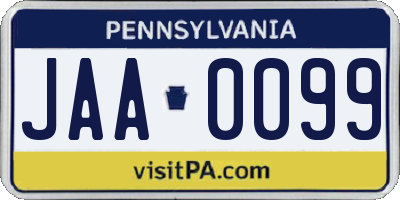 PA license plate JAA0099