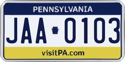 PA license plate JAA0103