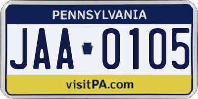 PA license plate JAA0105