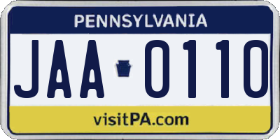 PA license plate JAA0110