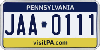 PA license plate JAA0111