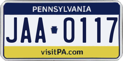 PA license plate JAA0117