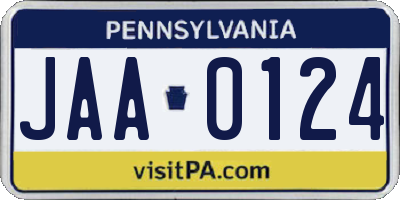 PA license plate JAA0124