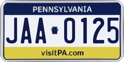 PA license plate JAA0125