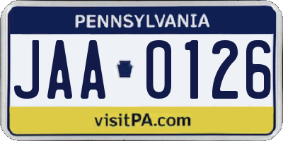 PA license plate JAA0126