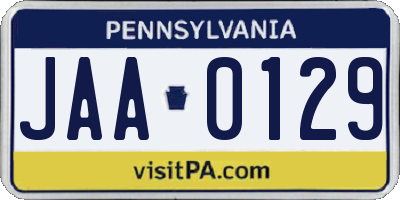 PA license plate JAA0129