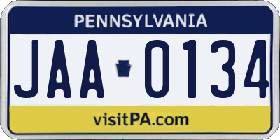 PA license plate JAA0134