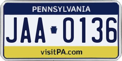 PA license plate JAA0136