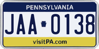 PA license plate JAA0138