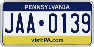 PA license plate JAA0139