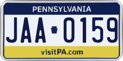 PA license plate JAA0159