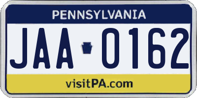 PA license plate JAA0162