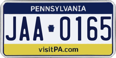 PA license plate JAA0165