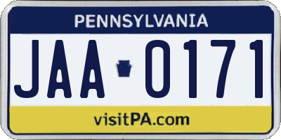 PA license plate JAA0171