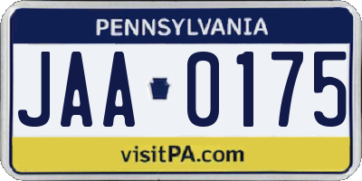 PA license plate JAA0175