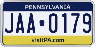 PA license plate JAA0179