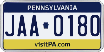 PA license plate JAA0180