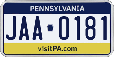 PA license plate JAA0181