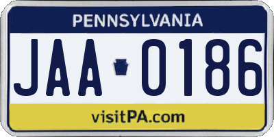 PA license plate JAA0186