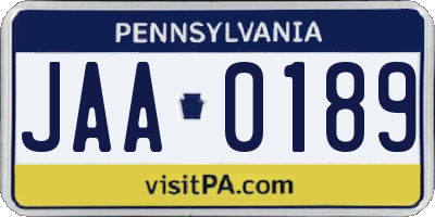 PA license plate JAA0189