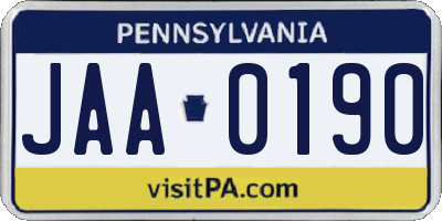 PA license plate JAA0190