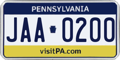 PA license plate JAA0200