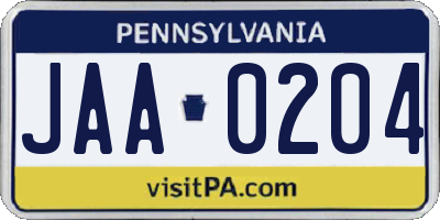 PA license plate JAA0204