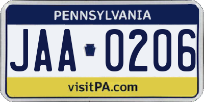 PA license plate JAA0206