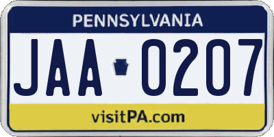 PA license plate JAA0207