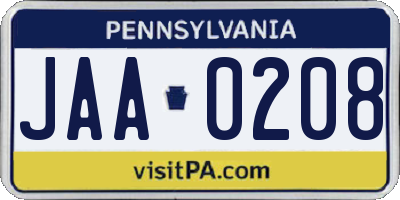 PA license plate JAA0208