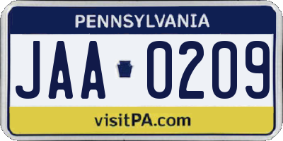 PA license plate JAA0209