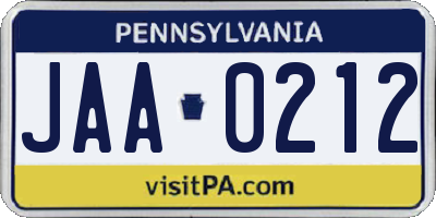 PA license plate JAA0212