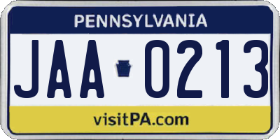 PA license plate JAA0213