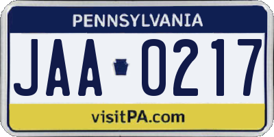 PA license plate JAA0217
