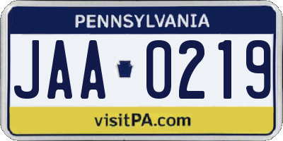 PA license plate JAA0219