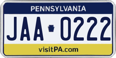 PA license plate JAA0222