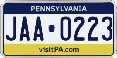 PA license plate JAA0223