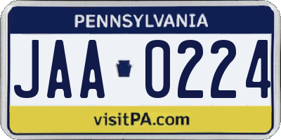 PA license plate JAA0224