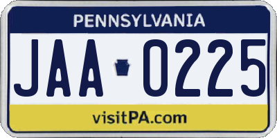 PA license plate JAA0225